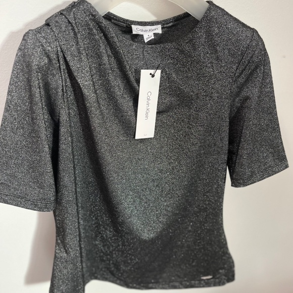 CALVIN KLEIN Black Metallic with Asymmetrical pleats Top Small - Picture 3 of 10